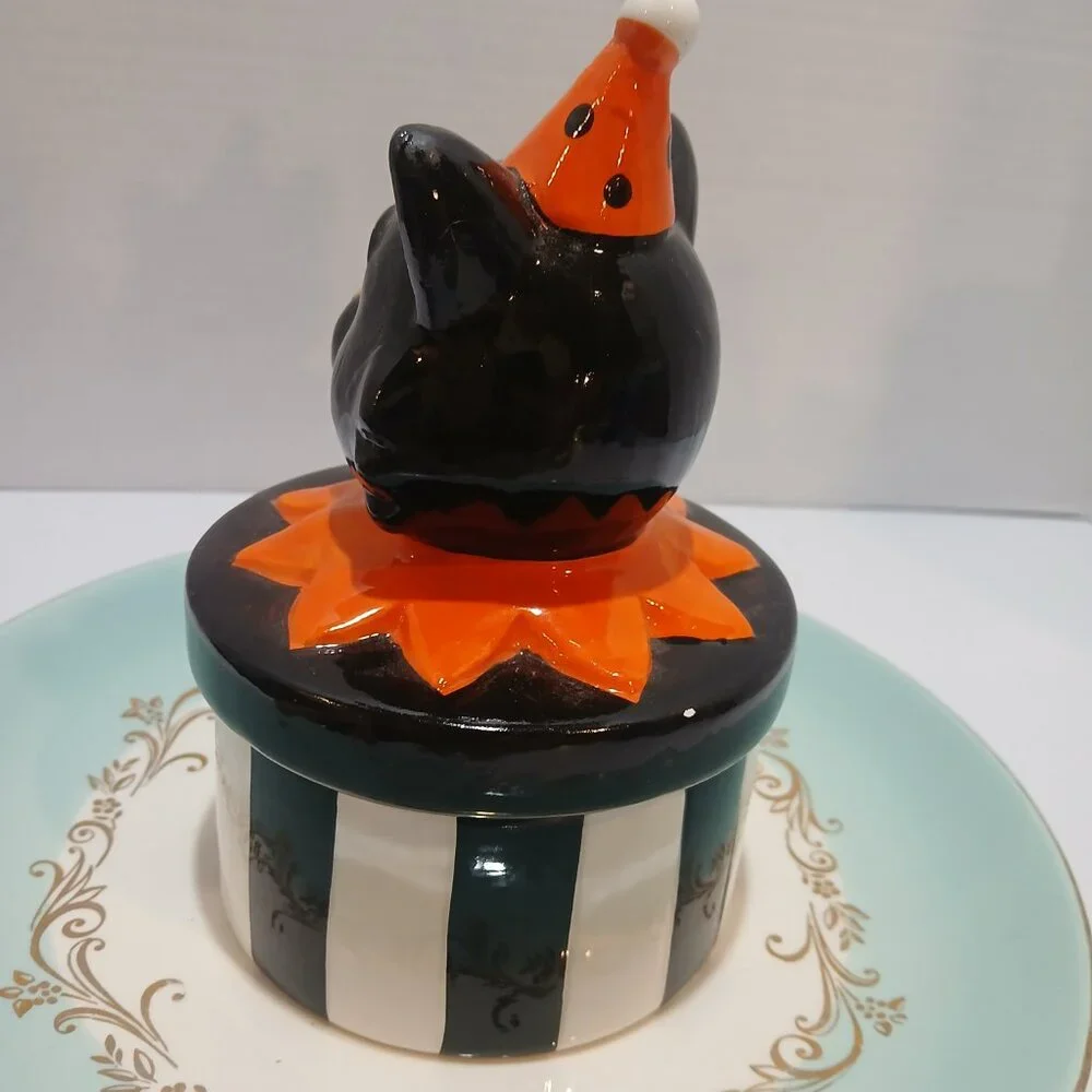 Halloween Retro Black Cat Ceramic Trinket Box - Picture 7 of 11